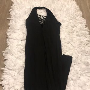 Halter Jumpsuit with Low Back in Black
